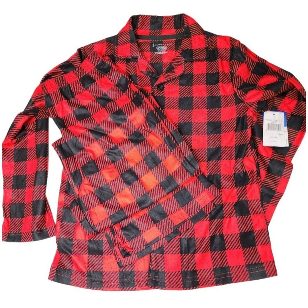Kids PajamaGram Fleece 2 Piece Red Buffalo Plaid Button Down Pajama Set Sz 8/Med - Picture 3 of 8